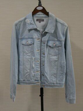 Distressed Denim Jacket. Light Blue Size XL